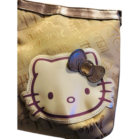 Hello Kitty Brown/Bronze Metallic Adjustable Strap Crossbody Canvas Bag - Picture 2 of 7